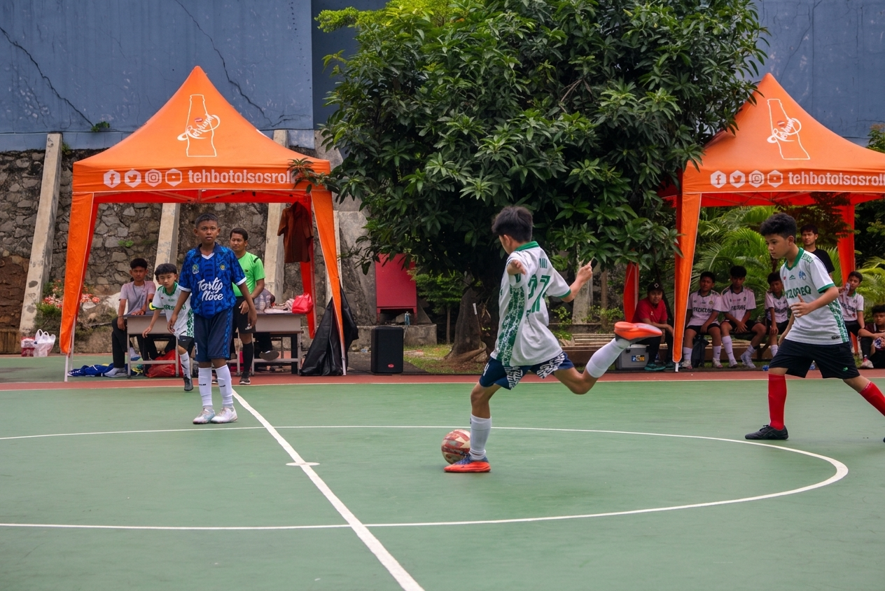 Pertandingan futsal antar sekolah di lapangan